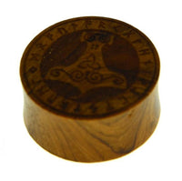 Load image into Gallery viewer, Flesh Plug Teakholz Mjölnir Triskele Runen double flared

