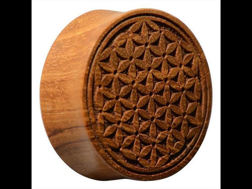 Holz Teakholz Plug Blume des Lebens double flared