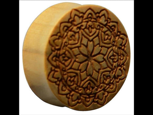 Krokodil Holz Plug Mandala Blume hell double flared