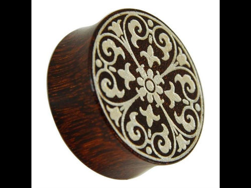 Holz Plug Gothic Kreuz silber double flared