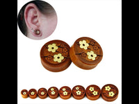 Load image into Gallery viewer, Holz Plug Kirschblüten braun handmade double flared
