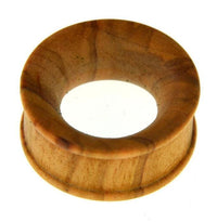 Load image into Gallery viewer, The Olivenholz Flesh Ribbed Tunnel Lobe Piercing features a straight, cylindrical design with ribbing, crafted from wood for stretched ears, and is displayed against a white background.

