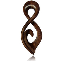 Load image into Gallery viewer, A Piercing Narra Holz Twister in brown with a loop, pointed tip, and spiral expander design, featuring a unique grained finish—ideal as a standout plug or addition to your piercing collection. Shown photographed on white.

