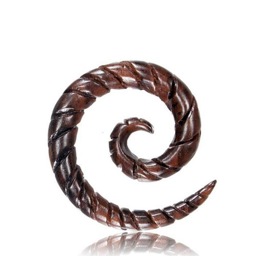 Narraholz Piercing Holz Spiralgravur dunkelbraun Spirale 4mm 6mm 8mm Dehnspirale