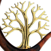 Load image into Gallery viewer, Holz dunkelbraun Piercing Hook Brass gold Baum des Lebens
