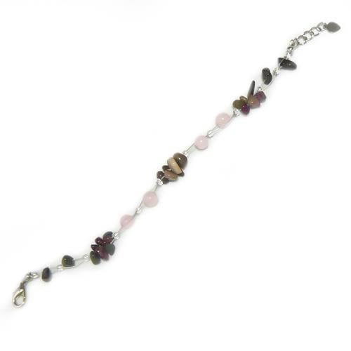 Steinsplitter Armband Bündel grün bunt Steinkugeln rosa nickelfrei Metallverschluss 19cm-22cm