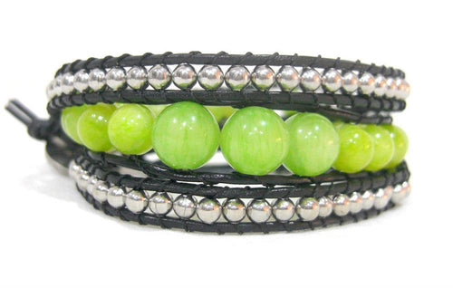 Armband hellgrün schwarz Kette Messing Lime Stone Perlen Wachsfaden Schmetterling verstellbar