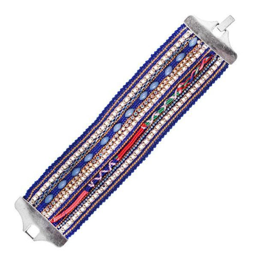 Armband handgefädelt Brass Steine Kristalle Damen Baumwolle breit 18 cm Ibiza Hippie Style