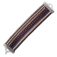 Load image into Gallery viewer, Das Armband "Handgefädelt Brass Steine Kristalle Damen" ist 18 cm breit, besticht durch lila Perlen, funkelnde Kristalle, Metallelemente und silberfarbene Verschlüsse – perfekt für den Ibiza Hippie Style.
