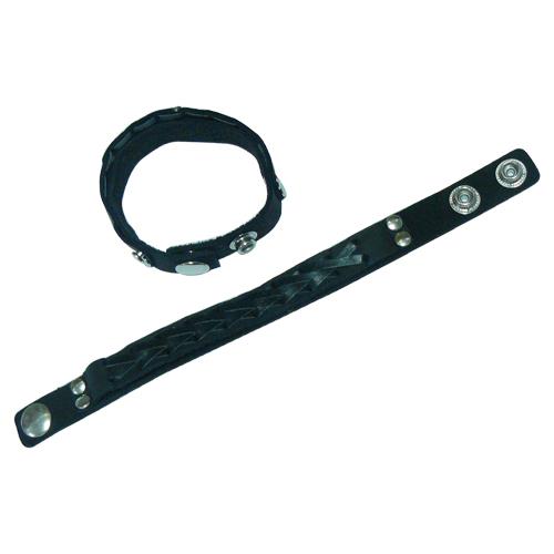 Lederarmband, Schwarz, mit Muster und Knöpfen, 1,5cm breit, 19-22cm lang