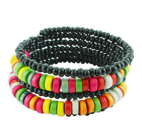Holzarmreif schwarz bunt Armreif Holzarmband Armband Holz Spirale auf Draht Damen Holzperlen