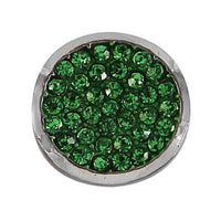 Load image into Gallery viewer, The Chunks Glaskristall Glitzer Button features clustered green crystals on a round silver setting, adding sparkling texture and elegance to Lederarmbänder or serving as a unique Click Button accent.
