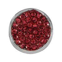 Load image into Gallery viewer, The Chunks Glaskristall Glitzer Button is a round silver Click Button studded with red crystals, adding sparkle—ideal for Edelstahl Lederarmbänder.

