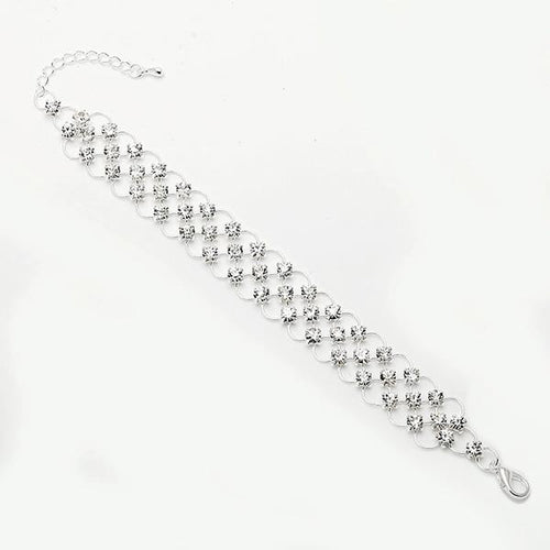 Glitzer Zirkonia Armband weiß dreilagig Brass Silber verstellbar Damen Armbänder