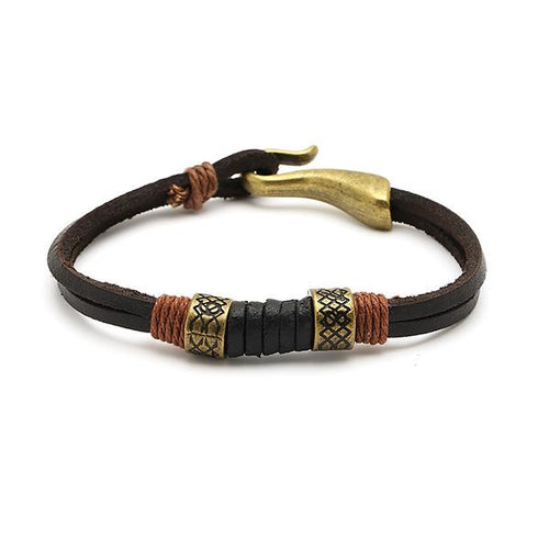 Lederarmbänder eckig Schnur Perlen umwickelt Brass Armband Leder Haken Verschluss unisex nickelfrei