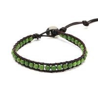 Load image into Gallery viewer, Das Lederarmband "Lederarmbänder Achat gefärbt Perlen bunt Armband Leder verstellbar unisex" besteht aus dunkelbraunen Lederschnüren, bunten Achatperlen und einem verstellbaren Metall-Knopfverschluss.
