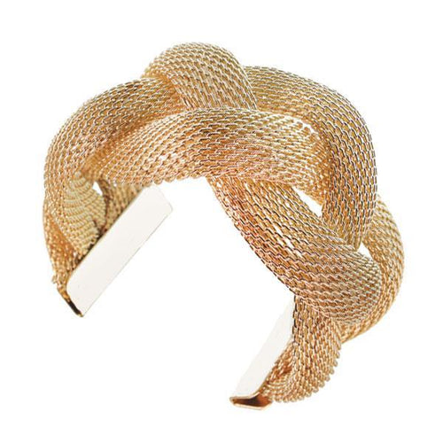 Ein vergoldetes Brass Armband mit geflochtenem Netz-Design, 60 mm, nickelfrei – idealer Damen Schmuck für jeden Anlass.