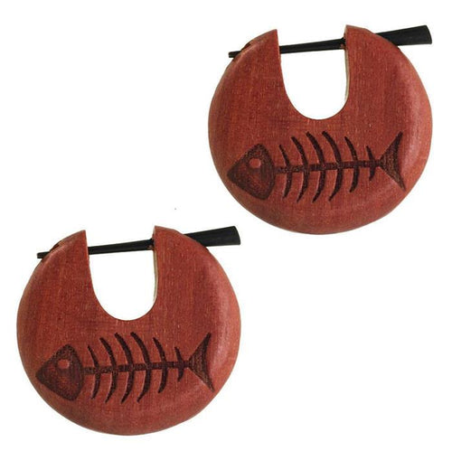 Holz Pin Creolen Sawoholz Horn-Pin 23 mm rund dunkle Gravur Motiv unisex