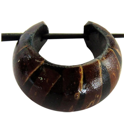 Holzcreolen, schwarz-beige-braune Holzcreolen, handgeschnitzt aus Kokosholz und Harz, 16mm, Pin-Ohrringe