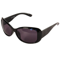 Cargar imagen en el visor de la galería, A black, oval Sonnenbrille Damen Brille with dark lenses and Schlangenhaut Animal Design arms (glänzend getönt, UV 400) is displayed on a white background.
