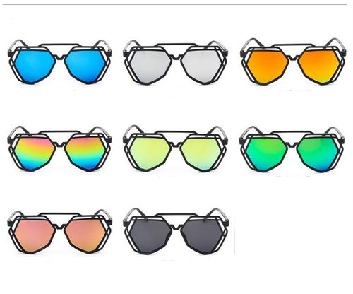 Sonnenbrille V-förmiges Polygon schwarzes Gestell 400UV verspiegelt
