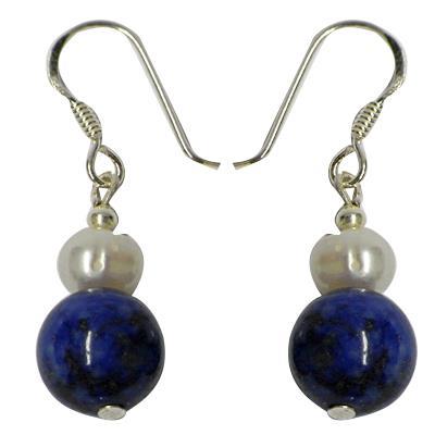 Perlen Ohrringe blau weiß Lapis 925er Sterlingsilber Perle Ohrhänger Steinohrringe