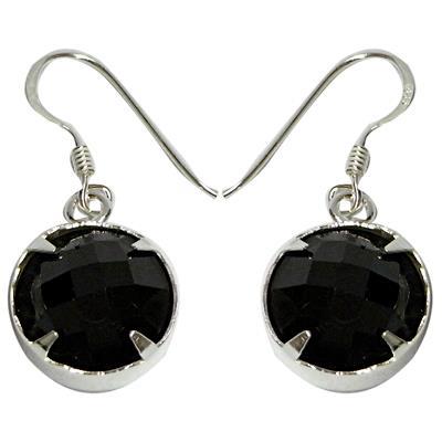 Set Onyxohrringe und Onyxanhänger 925er Sterling Silber Onyxschmuck eingefasst rund geschliffen