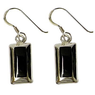 Silberohrringe, Schwarz und Silber, aus Onyx, rechteckig, 925er Sterlingsilber-Bügel, 16x8mmØ