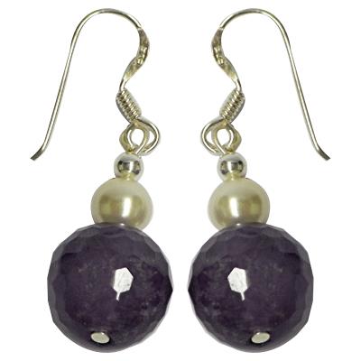 facettiert Amethyst lila weiß Perlen Ohrringe 925er Sterlingsilber ca. 25 mm Ø Zuchtperle