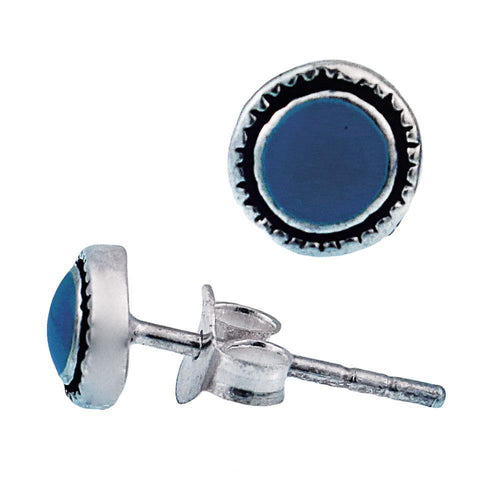 Ohrstecker Türkis rund 5 mm Ø 925er Sterling Silber dunkel oxidiert Rand