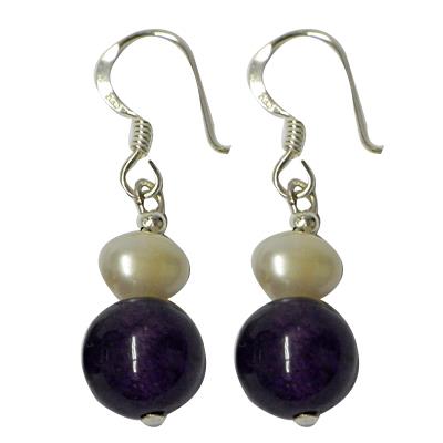 Perlen Ohrringe lila weiß Amethyst 925er Sterlingsilber Perle Ohrhänger Steinohrringe