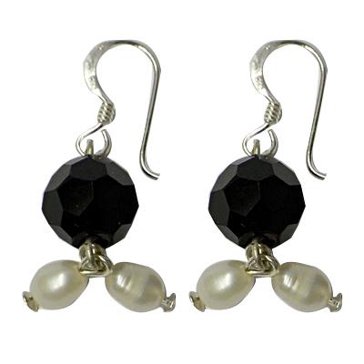 Silberohrringe aus 925er Sterling Silber Onyxohrringe Damen Onyx Kugeln geschliffen Steine weiß