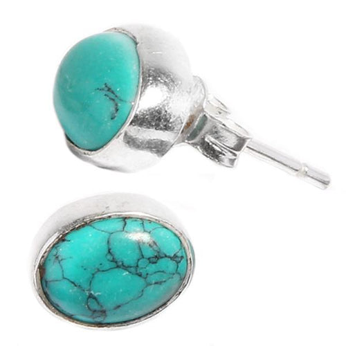 A pair of Silberohrstecker oval Ohrringe Ohrstecker Damen, crafted from 925er Sterling Silber, feature elegant oval stones with unique blue-green tones and natural dark veining for a charming touch.