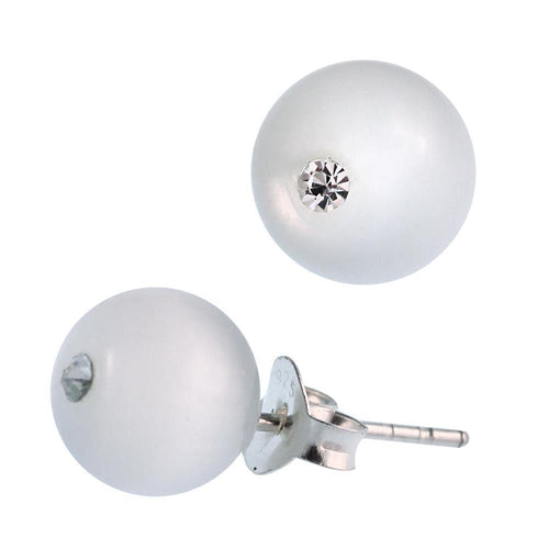 Ohrstecker Katzenauge weiß Kristallglas 925er Sterlingsilber Glitzer schillernd