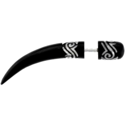 Tribal Inlay Horn Fake Piercing Spike schwarz weiß spiralig zackig Edelstahl Ohrstecker Ohrring