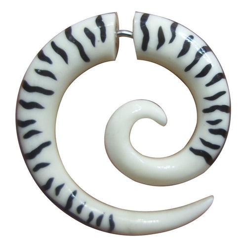 Fake Piercing Bone Edelstahl weiß Spirale Zebra Wellen Zacken Ohrstecker Ohrring