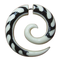 Load image into Gallery viewer, Fake Piercing Bone Edelstahl weiß Spirale Zebra Wellen Zacken Ohrstecker Ohrring
