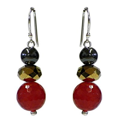 Glasperlen-Ohrringe, Rot, Lila und Golden, aus Glas, 925er Sterlingsilber-Bügel, ca.22mmØ