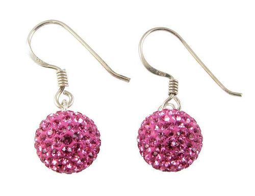 Glitzerkugel rosa 8 mm Kristall Ohrringe Ohrhänger 925er Sterling Silber Damen Glitzer Schmuck Kugel