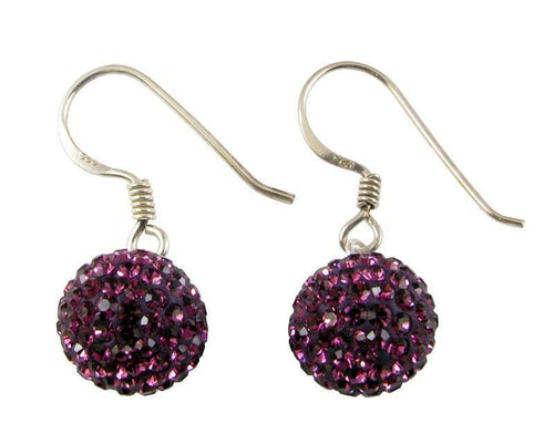 Glitzerkugel dunkel lila Burgundy 10 mm Kristall Ohrringe 925er Silber Damen Glitzer Schmuck Kugel