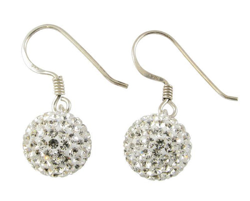 Glitzerkugel weiß Kugel 12 mm Kristall Ohrringe Ohrhänger 925er Sterling Silber Damen Glitzer