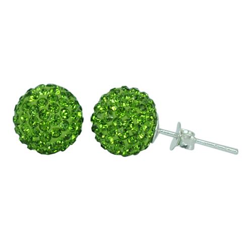 Glitzerkugel Peridot hell grün 10 mm Kristall Ohrstecker Ohrringe 925er Silber Damen Schmuck