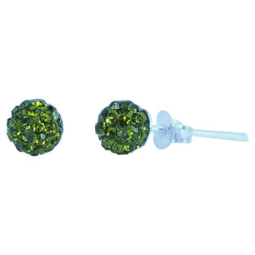 Glitzerkugel oliv grün 6 mm Kristall Ohrstecker Ohrringe 925er Silber Damen Glitzer Schmuck