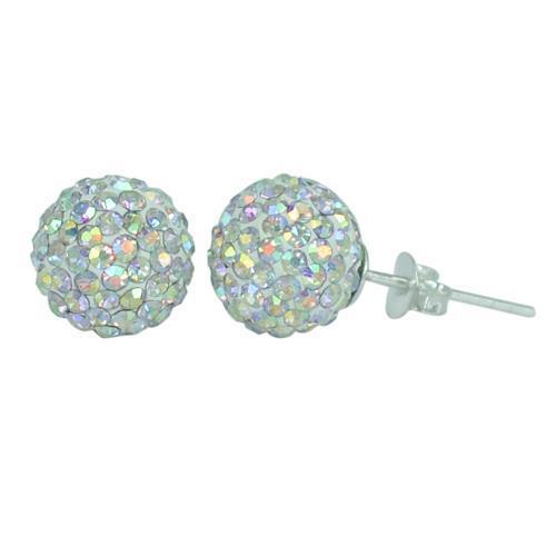 Glitzerkugel weiß bunt schillernd 10 mm Kristall Ohrstecker Ohrringe 925er Silber Damen Schmuck
