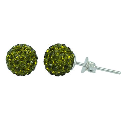 Glitzerkugel oliv grün 8 mm Kristall Ohrstecker Ohrringe 925er Silber Damen Glitzer Schmuck