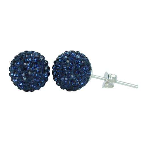 Glitzerkugel montana blau 10 mm Kristall Ohrstecker Ohrringe 925er Silber Damen Glitzer Schmuck