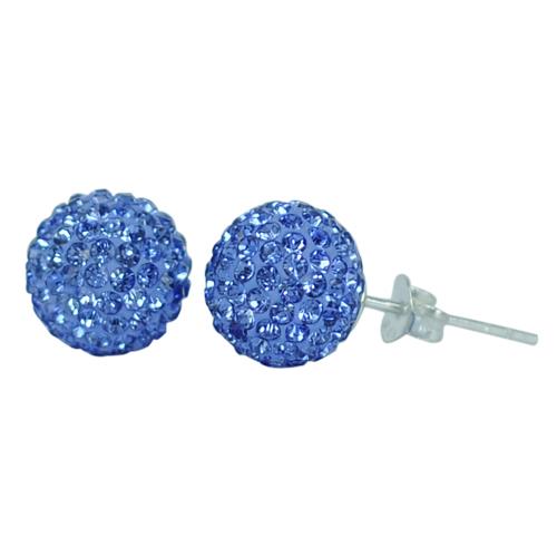 Glitzerkugel light safir hell blau 10 mm Kristall Ohrstecker Ohrringe 925er Silber Glitzer Schmuck