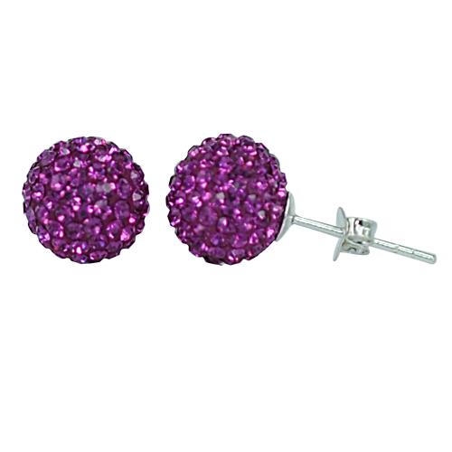 Glitzerkugel pink magenta 10 mm Kristall Ohrstecker Ohrringe 925er Silber Damen Glitzer Schmuck