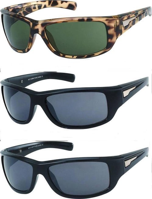 Three Sonnenbrille Herren Designer Brille are shown: the top pair is brown tortoiseshell with green lenses, and the two below have black frames with dark lenses and metallic accents. All feature getönt 400UV UV-Schutz for your eyes.