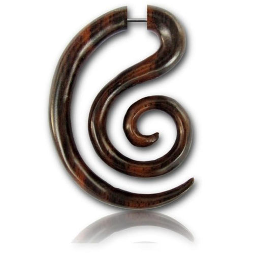 Fake Piercing Sono Holz gebogene Spirale 43 mm Plug Ohrstecker braun gemasert